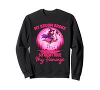 My Broom Broke Now I Ride My Flamingo Funny Halloween Witch Sweatshirt