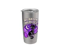 My Broom My Rules Black Cat Witch Halloween Stainless Steel Insulated Tumbler