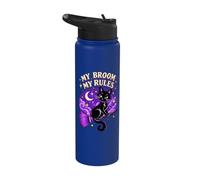 My Broom My Rules Black Cat Witch Halloween Stainless Steel Insulated Water Bottle