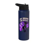 My Broom My Rules Black Cat Witch Halloween Stainless Steel Insulated Water Bottle