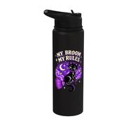 My Broom My Rules Black Cat Witch Halloween Stainless Steel Insulated Water Bottle