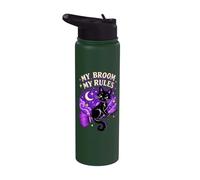 My Broom My Rules Black Cat Witch Halloween Stainless Steel Insulated Water Bottle