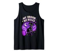 My Broom My Rules Black Cat Witch Halloween Tank Top