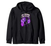 My Broom My Rules Black Cat Witch Halloween Zip Hoodie