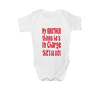 My Brother Thinks He's in Charge Funny Babygrow Onesie Gift Age 12-18 Months White