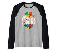 My Brother's Journey Puzzle Heart Autism Awareness Family Raglan Baseball Tee