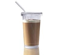 My Brouk Vintage Glass Tumbler with Lid & Straw: Smoothie, Bubble Tea, Cocktail, Coffee, Soda, Transparent Ribbed Hot Cold