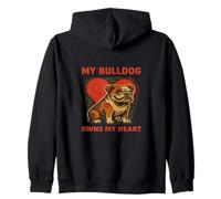 My Bulldog Owns My Heart Funny Dog Lover Bulldog Owner Zip Hoodie