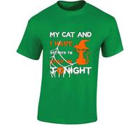 My Cat and I Stay in Tonight Mens T-Shirt Funny Witch Halloween Lazy Day Tee Irish Green - XX-Large