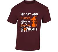 My Cat and I Stay in Tonight Mens T-Shirt Funny Witch Halloween Lazy Day Tee Maroon - Medium