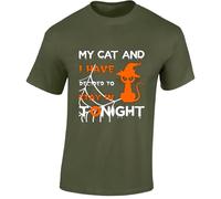 My Cat and I Stay in Tonight Mens T-Shirt Funny Witch Halloween Lazy Day Tee Military Green - XX-Large
