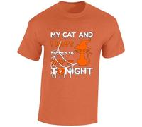 My Cat and I Stay in Tonight Mens T-Shirt Funny Witch Halloween Lazy Day Tee Orange - XX-Large
