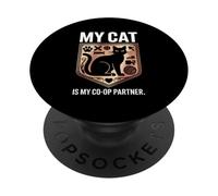 My Cat Is My Co Op Partner Gamer Crest Cozy PopSockets Adhesive PopGrip