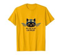 My Cat is My Co-Pilot: Aviator Kitty Adventure T-Shirt, Men, Bright Gold, XXL