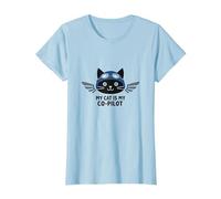 My Cat is My Co-Pilot: Aviator Kitty Adventure T-Shirt, Women, Baby Blue, XL