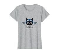 My Cat is My Co-Pilot: Aviator Kitty Adventure T-Shirt, Women, Heather Grey, S