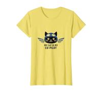 My Cat is My Co-Pilot: Aviator Kitty Adventure T-Shirt, Women, Lemon, L