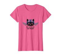 My Cat is My Co-Pilot: Aviator Kitty Adventure T-Shirt, Women, Pink Heather, M