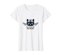 My Cat is My Co-Pilot: Aviator Kitty Adventure T-Shirt, Women, White, XS
