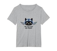 My Cat is My Co-Pilot: Aviator Kitty Adventure T-Shirt, Women's Plus, Heather Grey, 4X