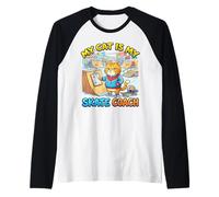 My Cat is My Skate Coach Funny Skateboard Feline Trainer Raglan Baseball Tee