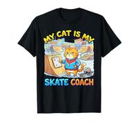 My Cat is My Skate Coach Funny Skateboard Feline Trainer T-Shirt