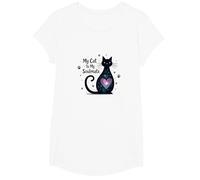 My Cat is My Soulmate - Cosmic Feline Love T-Shirt, Girls, White, Small