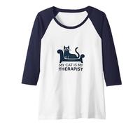 My Cat is My Therapist: Funny Pet Lover Quote Raglan Baseball Tee, Women, Navy/White, S