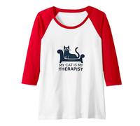 My Cat is My Therapist: Funny Pet Lover Quote Raglan Baseball Tee, Women, Red/White, XL