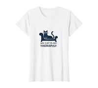 My Cat is My Therapist: Funny Pet Lover Quote T-Shirt, Women, White, XL