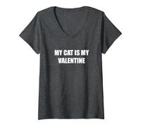 My Cat is My Valentine V-Neck T-Shirt, Women, Dark Heather Grey, M