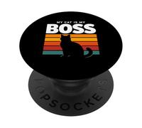 My Cat Is The Boss Funny Cat Owner Retro Vintage Cute Kitten PopSockets Adhesive PopGrip