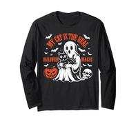 My Cat is The Real Halloween Magic Funny Pumpkin Cats Lovers Long Sleeve T-Shirt