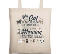 My Cat is The Reason I Wake Up Every Morning Really Early Natural Ecological Cotton Tote Bag Beige