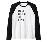 My Cat Listens to K-Pop Korean Music Lover Raglan Baseball Tee
