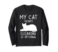 My Cat Thinks Cleaning is Optional Humor Cats Long Sleeve T-Shirt