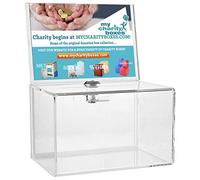 My Charity Boxes Inc. MCB - Clear Acrylic Donation Collection Box with Lock - Small - with 4-6 Display