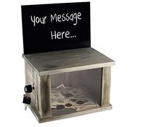 My Charity Boxes MCB Gray Wood Lockable Suggestion Box, Donations Collector Box with Removable Chalkboard & Acrylic Sign Holder, 11.5 H X 8.75 W X 7 D, WD-18
