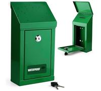 My Charity Boxes Metal Donation Box & Collection Box Office Suggestion Box Secure Box With Top Coin Slot and Lock Included with 2 Keys - Easy Wall Mounting or Counter Top Use (Green Waterproof)