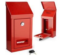 My Charity Metal Donation & Collection Office Suggestion Secure Box - Top Coin Slot, Lock Included (2 Keys) - Easy Wall or Counter Top Mount (Red, Waterproof)