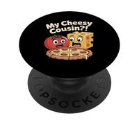My Cheesy Cousin Pizza Tomato Cheese Funny Pun Cartoon PopSockets Adhesive PopGrip