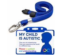 My Child is Autistic ID Card & Hidden Disability Lanyard Blue | Waterproof Medical Alert Card | Emergency Contact ID Badge | Breakaway Safety Lanyard | PVC Card Holder | Quantum Leap