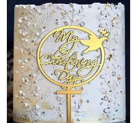 My Christening Day Cross Dove Cake Topper, Gold Acrylic Round Holy Communion Cake Decoration Baby Shower Cake Topper Baptist Theme Party Cake Decoration Supplies