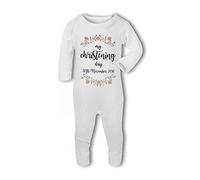 My Christening Day with Personalised Date Pink Flowers - Baby Romper Suit - New Born