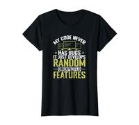 My Code Never Has Bugs, It Just Develops Random Unexpected F Value Graphic T-Shirt, Women, Black, S