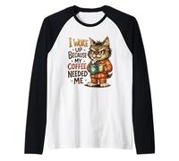 My Coffee Needed Me Wake Up Cat Raglan Baseball Tee