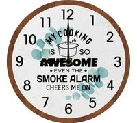 My Cooking Is So Awesome,Even The Smoke Alarm Cheers Me On Wall Clock 10 Inch Wooden Battery Operated White Swan Wall Clocks Decorative Indoor,Decorative for Kitchen Bathroom Bedroom