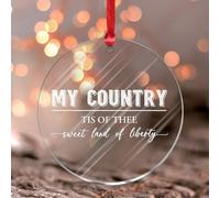 My Country Tis of Thee Sweet Land of Liberty Wall Art Acrylic Panel Inspirational Heart Warming Quote Round Ornament Keepsake Scripture Artwork Acrylic Christmas Bauble Birthday Gifts for Women Sister