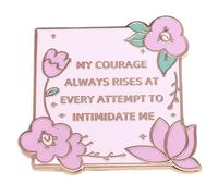 My Courage Always Rises At Every Attempt To Intimidate Me Feminist Pin with Pink flowers Jane Austen Famous Quote Brooch Literary Badge Bookworm Gift, Stainless Steel, no gemstone