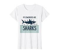 My Coworkers are Sharks Funny Office Humor T-Shirt, Women, White, XXL